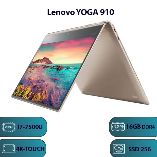 خرید لپتاپ Lenovo Yoga 910 با پردازنده i7، 16GB RAM و صفحه نمایش 4K لمسی. این لپتاپ با طراحی باریک و قابلیت X360، بهترین انتخاب برای کارهای حرفهای